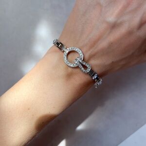 925 Sterling Silver Pave CZ Bracelet Circle Link Bangle for Women Elegant